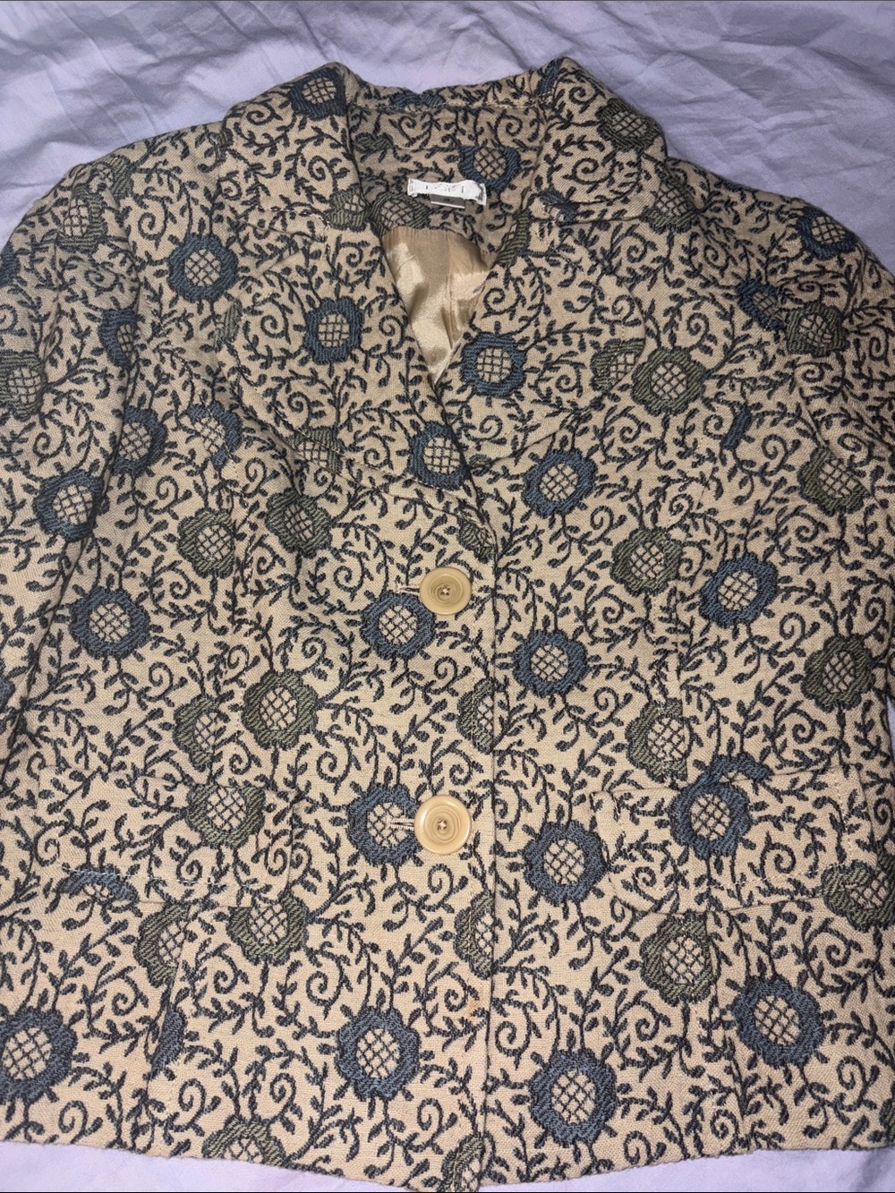Ann Taylor Loft Ivory Blue Paisley Wool Collared Blazer - Picture 6 of 8